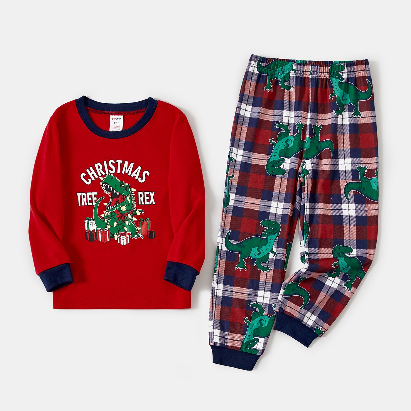 Christmas Glow In The Dark Family Matching Dinosaur Print Long-sleeve Pajamas Sets(Flame Resistant)