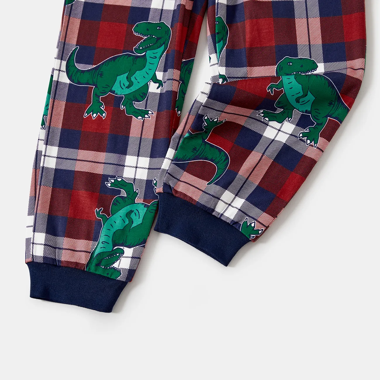 Christmas Glow In The Dark Family Matching Dinosaur Print Long-sleeve Pajamas Sets(Flame Resistant)  Red big image 1