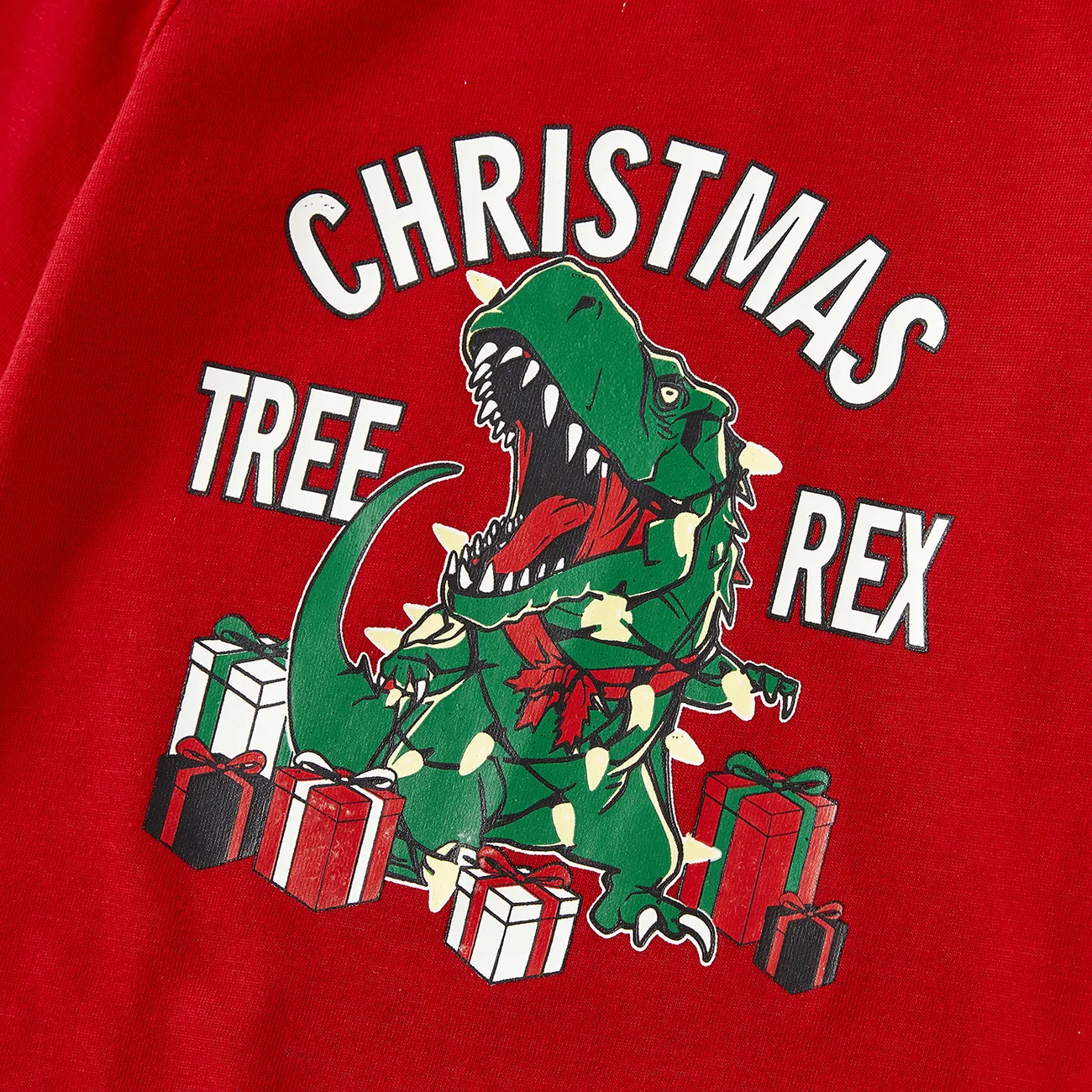Christmas Glow In The Dark Family Matching Dinosaur Print Long-sleeve Pajamas Sets(Flame Resistant)  Red big image 1