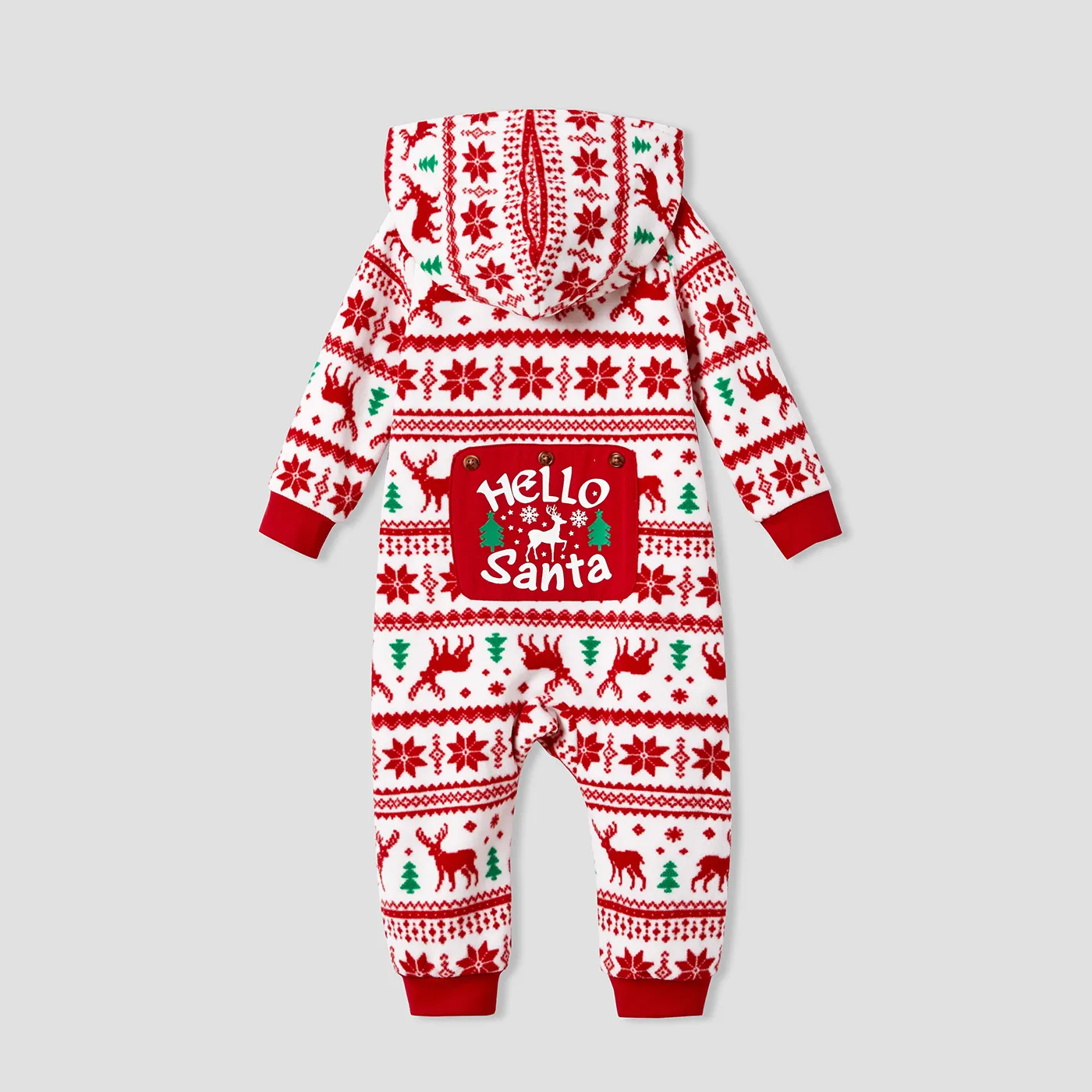 Christmas Family Matching Festival Theme All-over Print Long-sleeve Fleece Hooded Onesies Pajamas (Flame resistant)  Red image 3