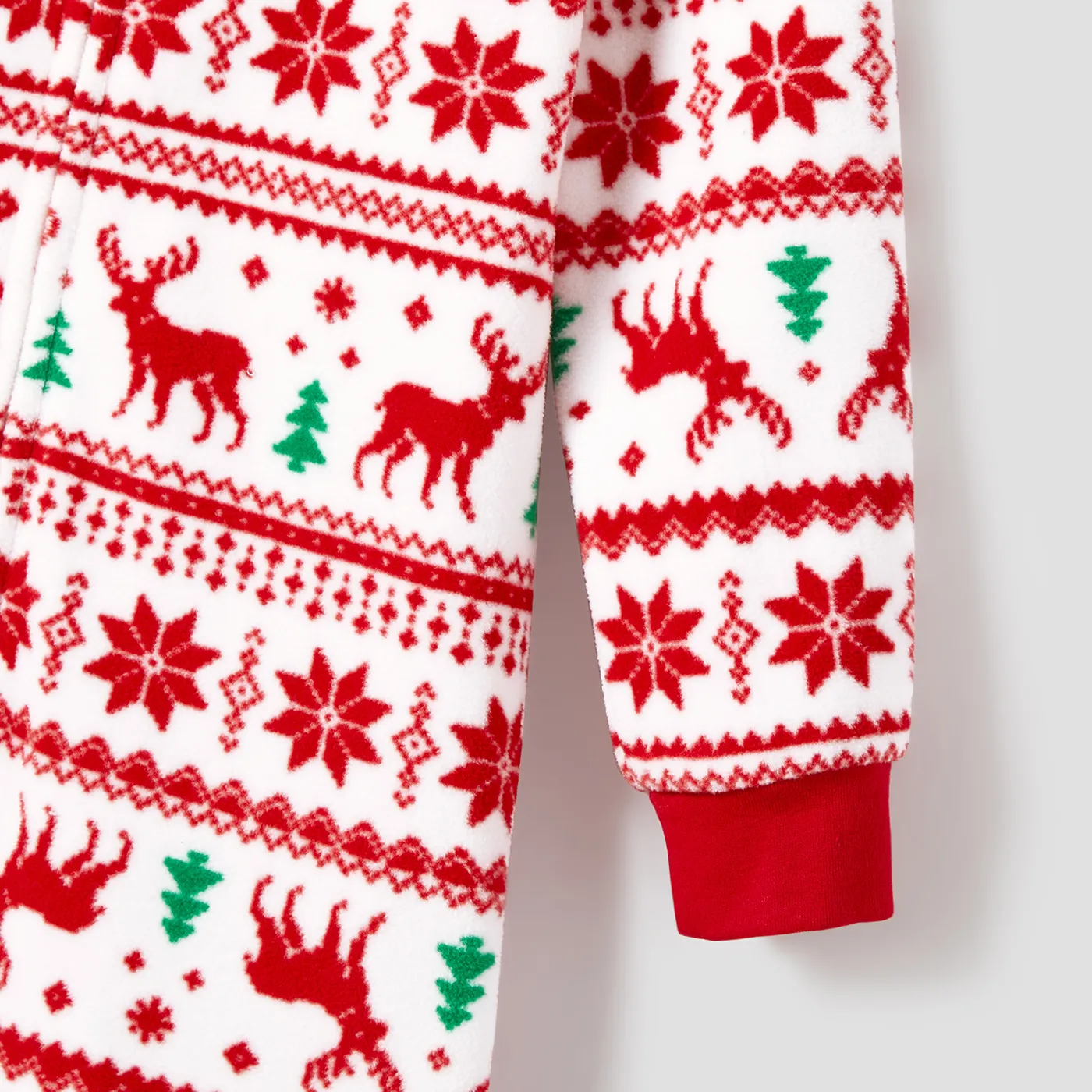 Christmas Family Matching Festival Theme All-over Print Long-sleeve Fleece Hooded Onesies Pajamas (Flame resistant)  Red image 6