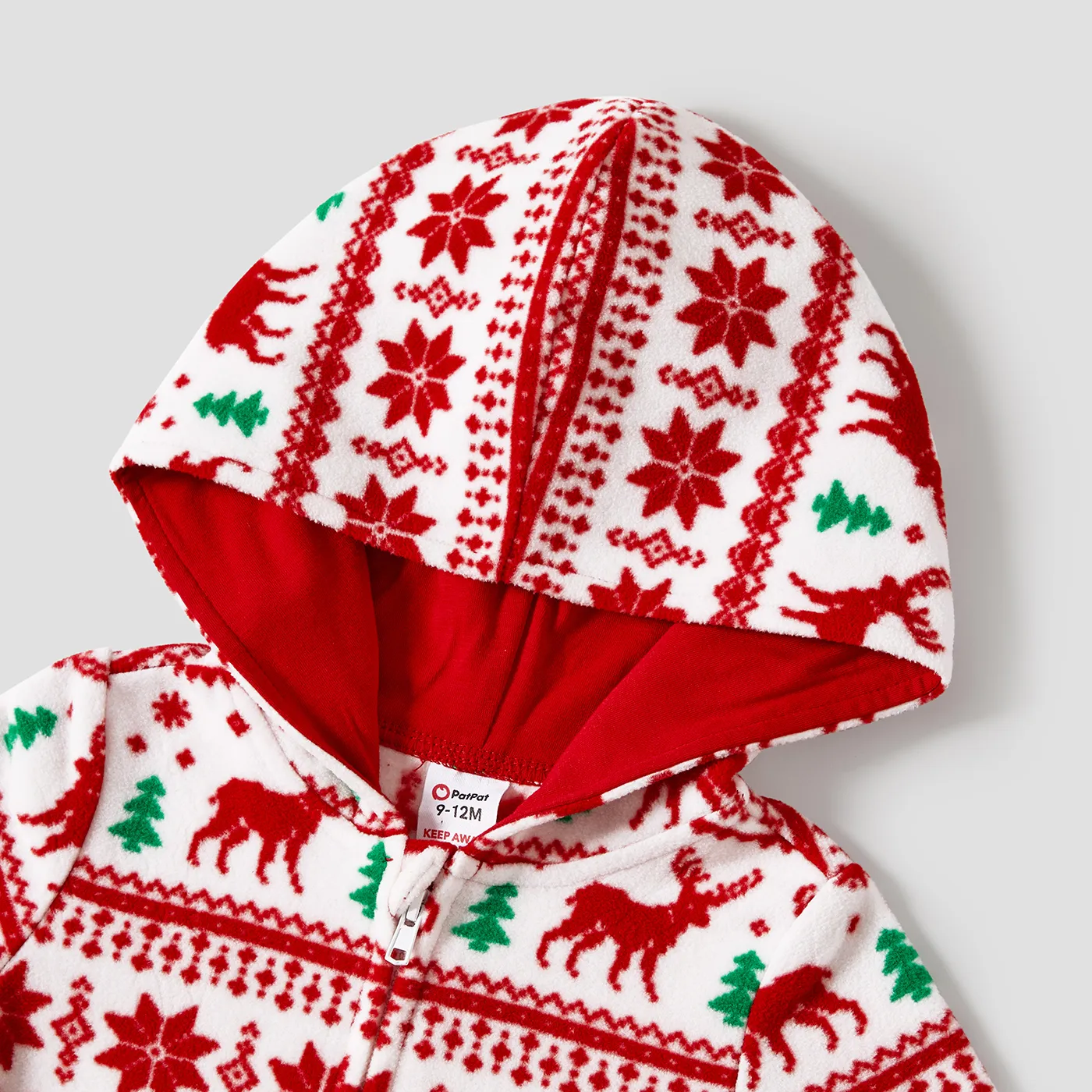 Christmas Family Matching Festival Theme All-over Print Long-sleeve Fleece Hooded Onesies Pajamas (Flame resistant)  Red image 5