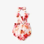 2pcs Baby Girl Allover Floral Print Ruffle Trim Sleeveless Romper & Headband Set  image 2