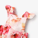 2pcs Baby Girl Allover Floral Print Ruffle Trim Sleeveless Romper & Headband Set  image 3