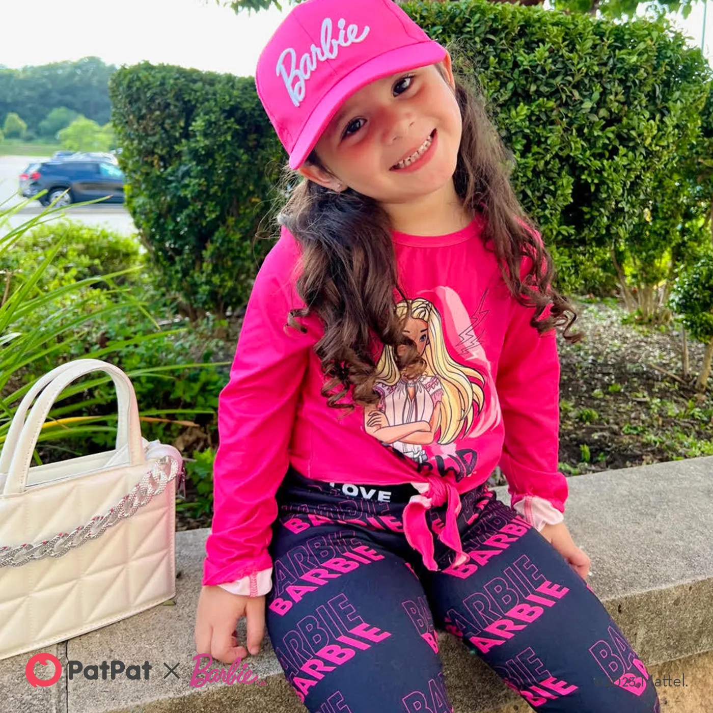 Barbie Kid Girl 2pcs Knot Hem Long-sleeve Top and Letter Print Leggings Pants Set   image 2