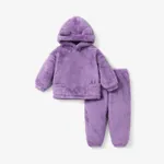2-piece Toddler Girl/Boy Ear Design Fuzzy Hoodie Sweatshirt and Pants Lavender