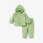 2-piece Toddler Girl/Boy Ear Design Fuzzy Hoodie Sweatshirt and Pants Green