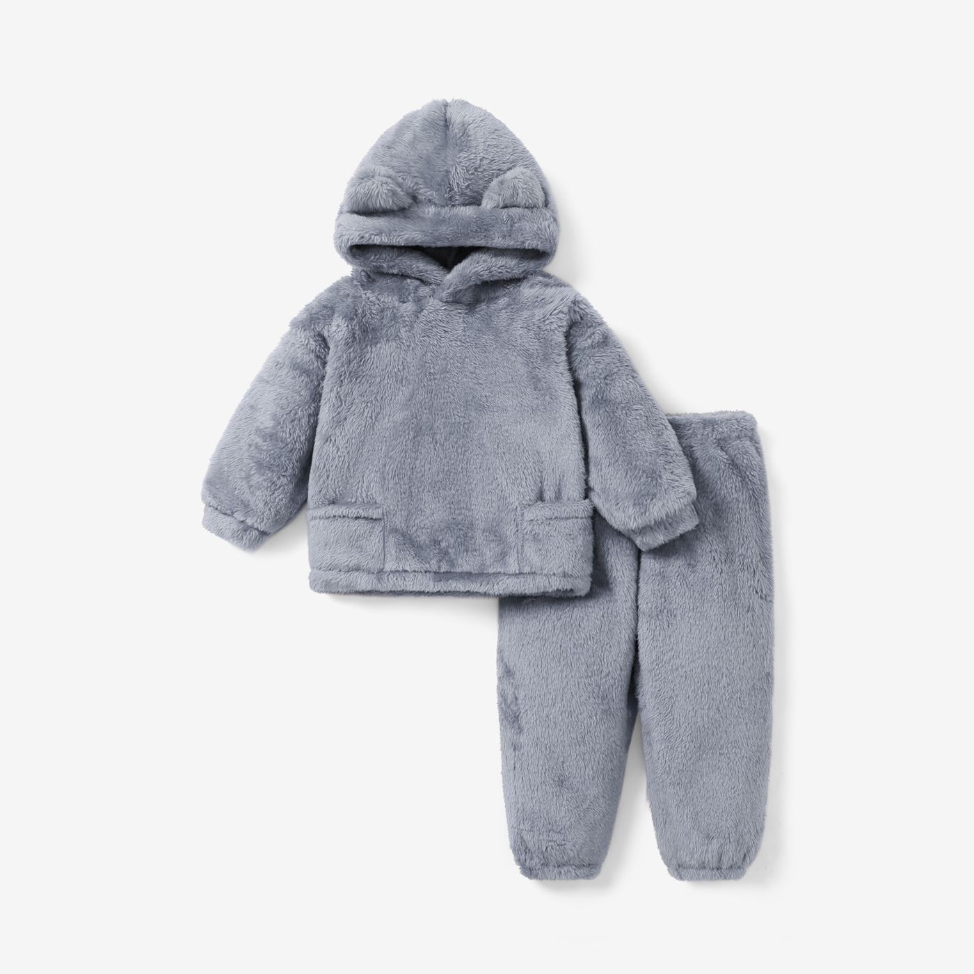 

2-piece Toddler Girl/Boy Ear Design Fuzzy Hoodie Sweatshirt and Pants