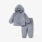 2-piece Toddler Girl/Boy Ear Design Fuzzy Hoodie Sweatshirt and Pants Grey