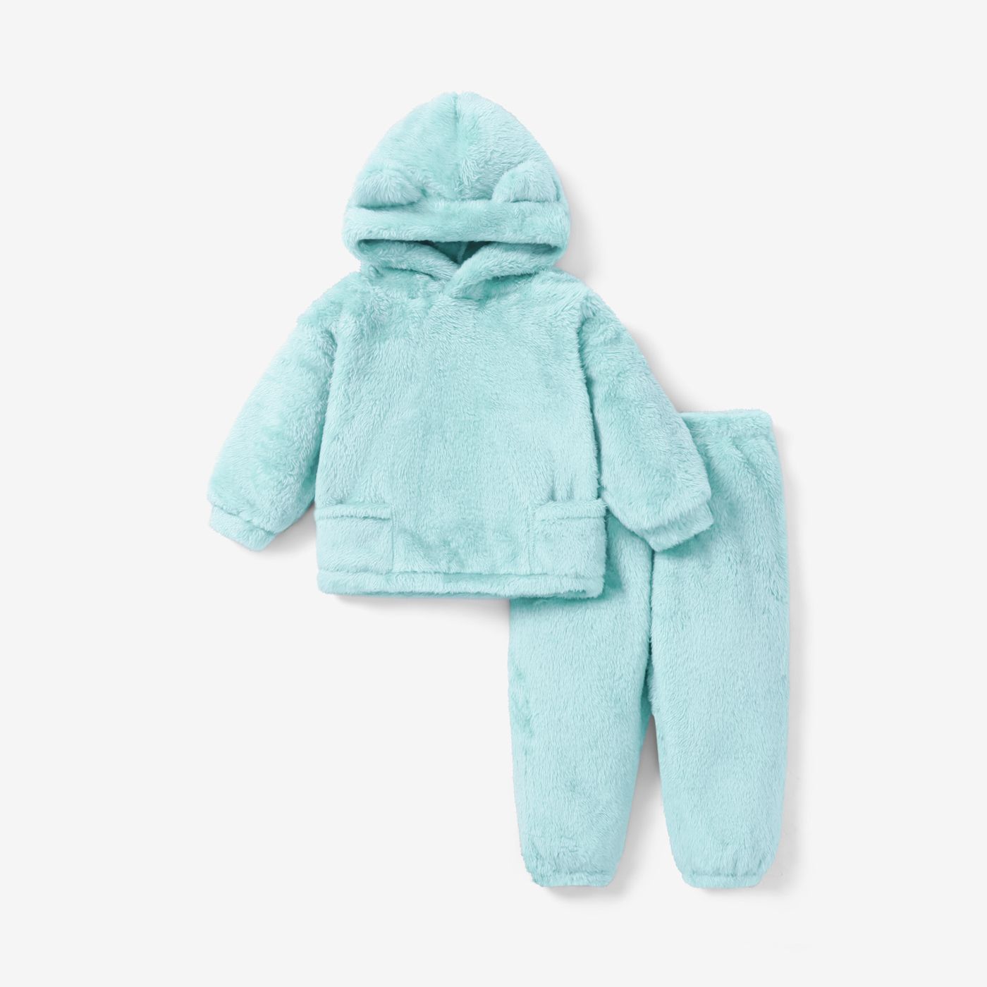 

2-piece Toddler Girl/Boy Ear Design Fuzzy Hoodie Sweatshirt and Pants