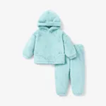 2-piece Toddler Girl/Boy Ear Design Fuzzy Hoodie Sweatshirt and Pants Light Blue