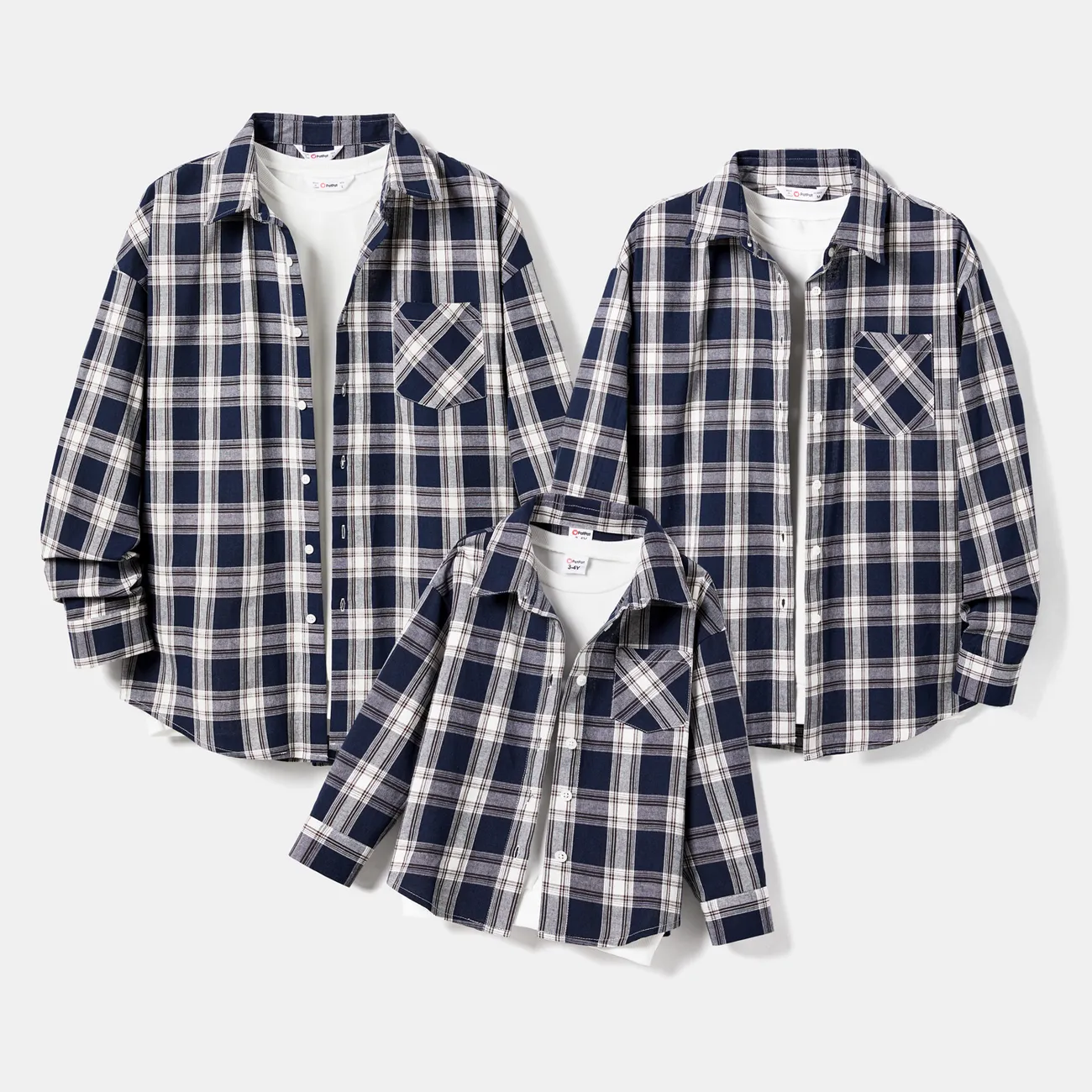 Family Matching Casual Cotton Plaid Long-sleeve Shirt Tops Coffee big image 1