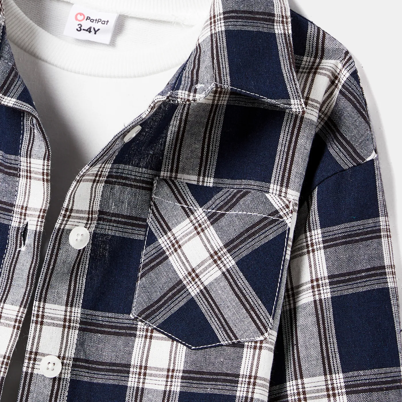 Family Matching Casual Cotton Plaid Long-sleeve Shirt Tops Coffee image 3