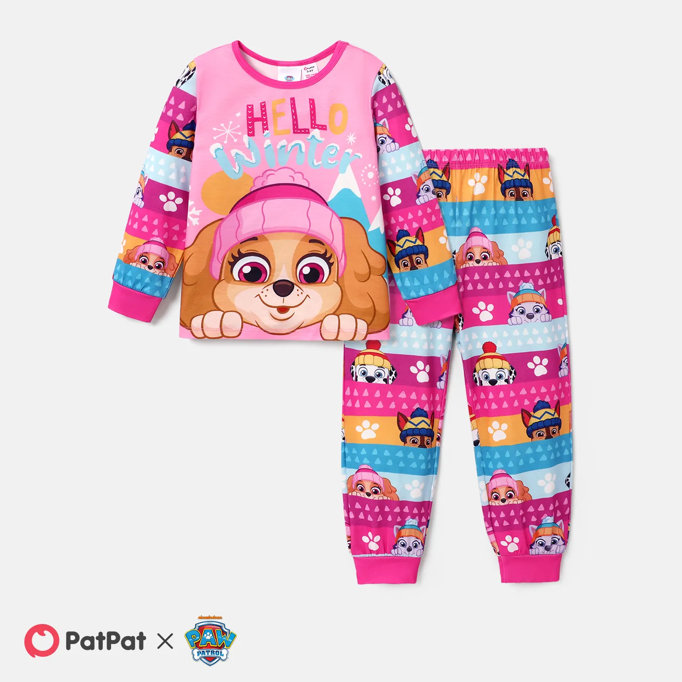 PAW Patrol 2pcs Toddler Girl/Boy Character Print Long-sleeve Pajamas Sets (Flame Resistant) Pink big image 1