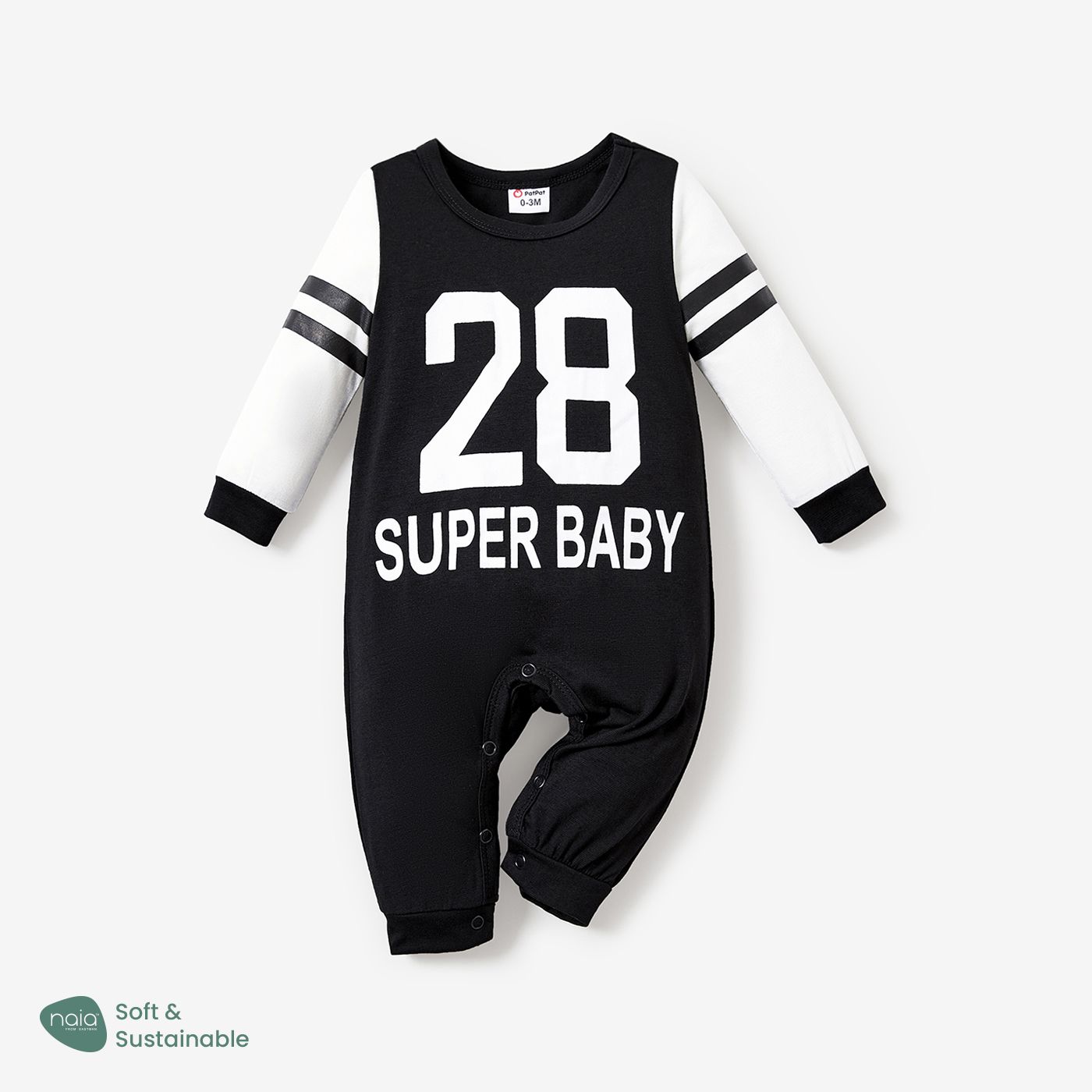 Baby Boy/Girl Sporty Naia Letter Print Long Sleeve Jumpsuit