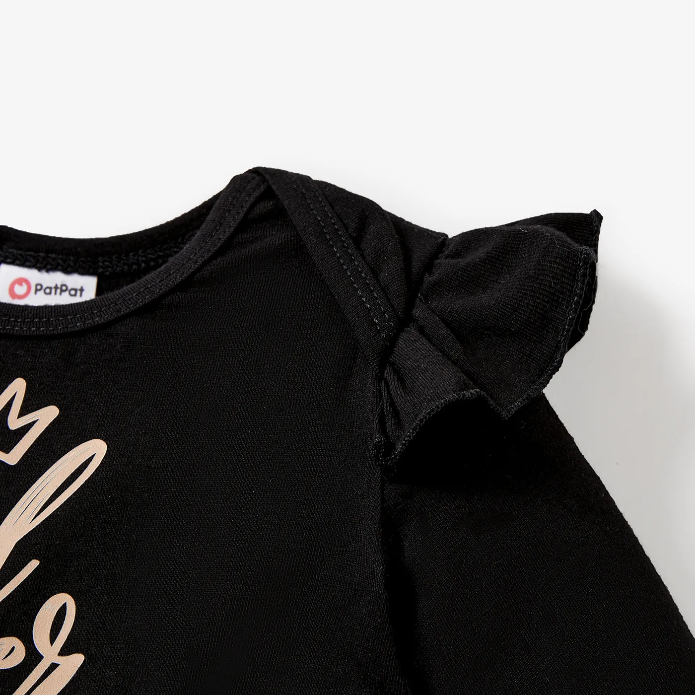Baby Girl Sweet Mesh Letter Print Long Sleeve Romper Black image 4