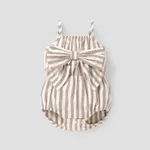 Baby Girl 100% Cotton Solid/Striped/Floral Print Sleeveless Spaghetti Strap Bowknot Romper Khaki