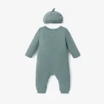 2pcs Baby Boy/Girl Solid Rib Knit Button Front Long-sleeve Jumpsuit with Hat Set  image 3