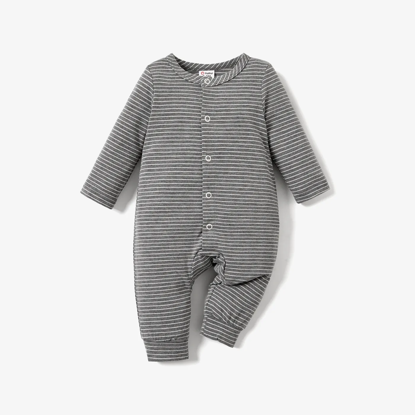 Baby Boy/Girl  Childlike Animal Print Button Long Sleeves Jumpsuit Light Grey