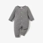 Baby Boy/Girl  Childlike Animal Print Button Long Sleeves Jumpsuit Light Grey