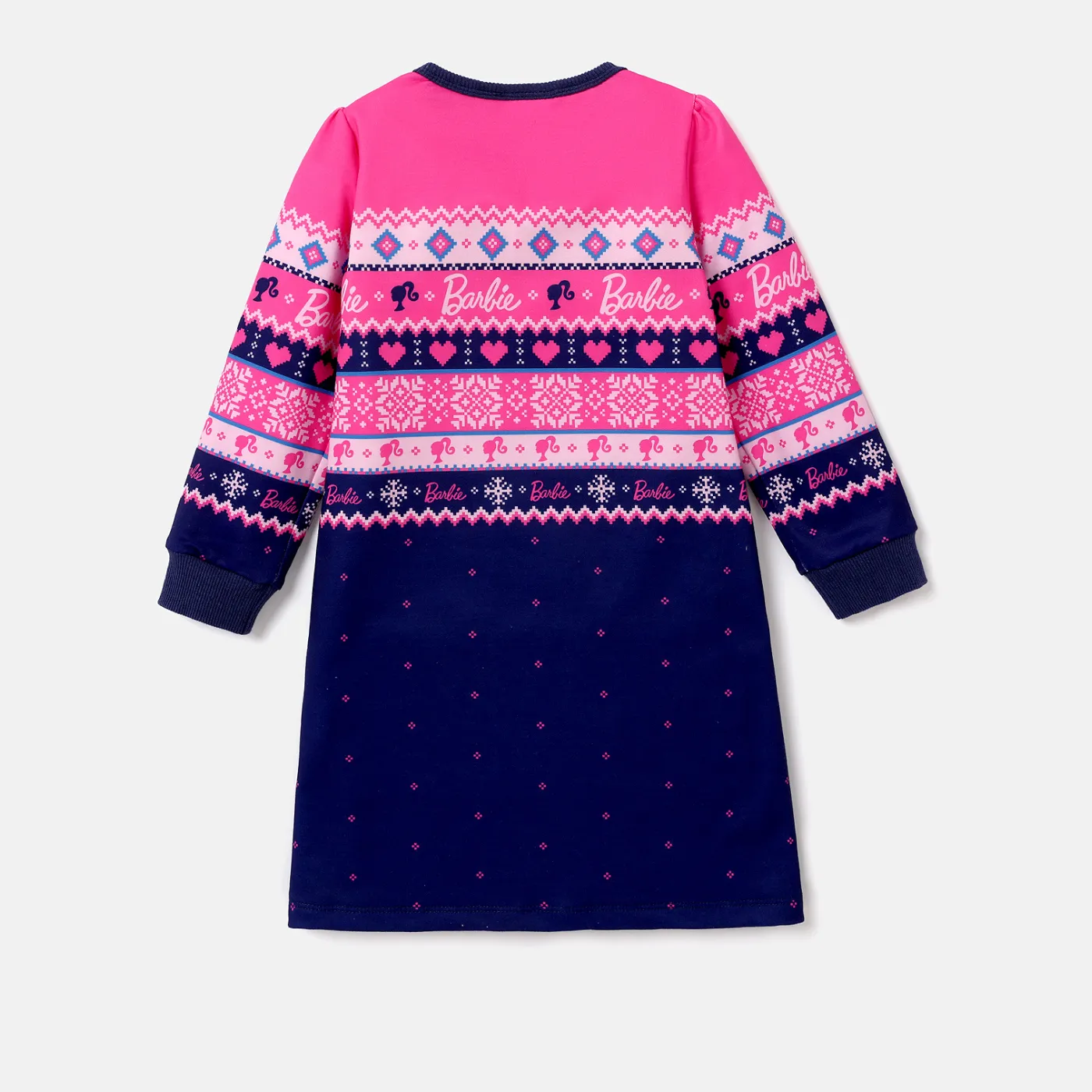 Barbie Toddler Girl Christmas Snowflake Print Long-sleeve Dress Deep Blue image 2