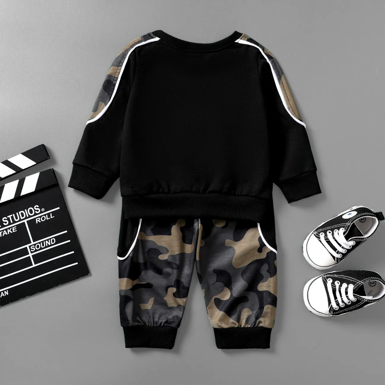 2pcs Baby Boy Casual Style Camouflage Set Black big image 1