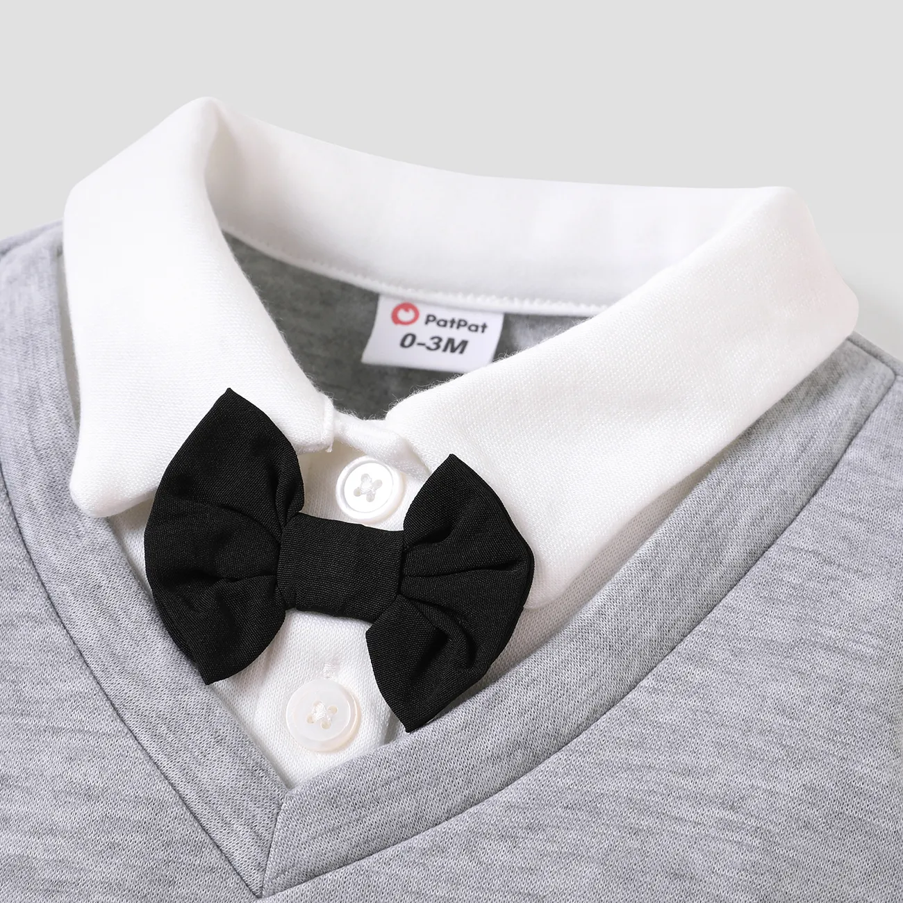 Baby Boy Classic Letter Bow Tie Gentleman Long Sleeve Lapel Collar Jumpsuit WARMGREY big image 1