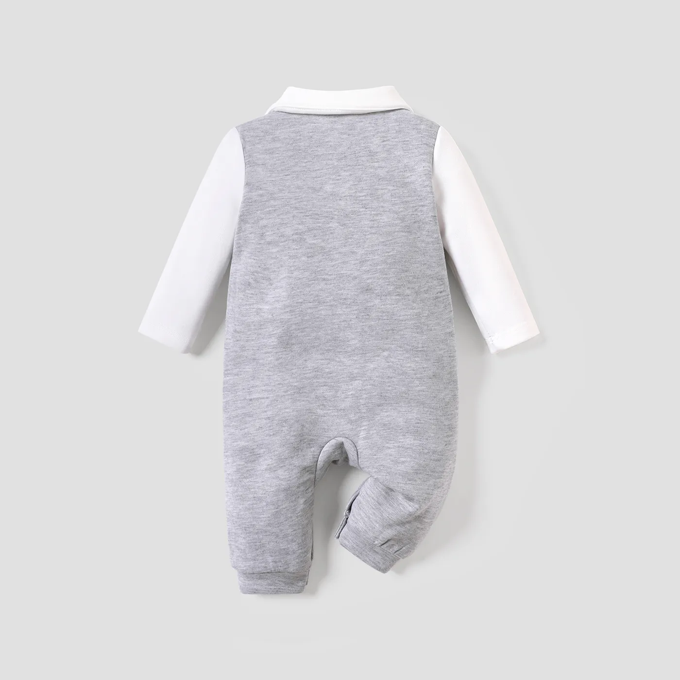 Baby Boy Classic Letter Bow Tie Gentleman Long Sleeve Lapel Collar Jumpsuit  image 2