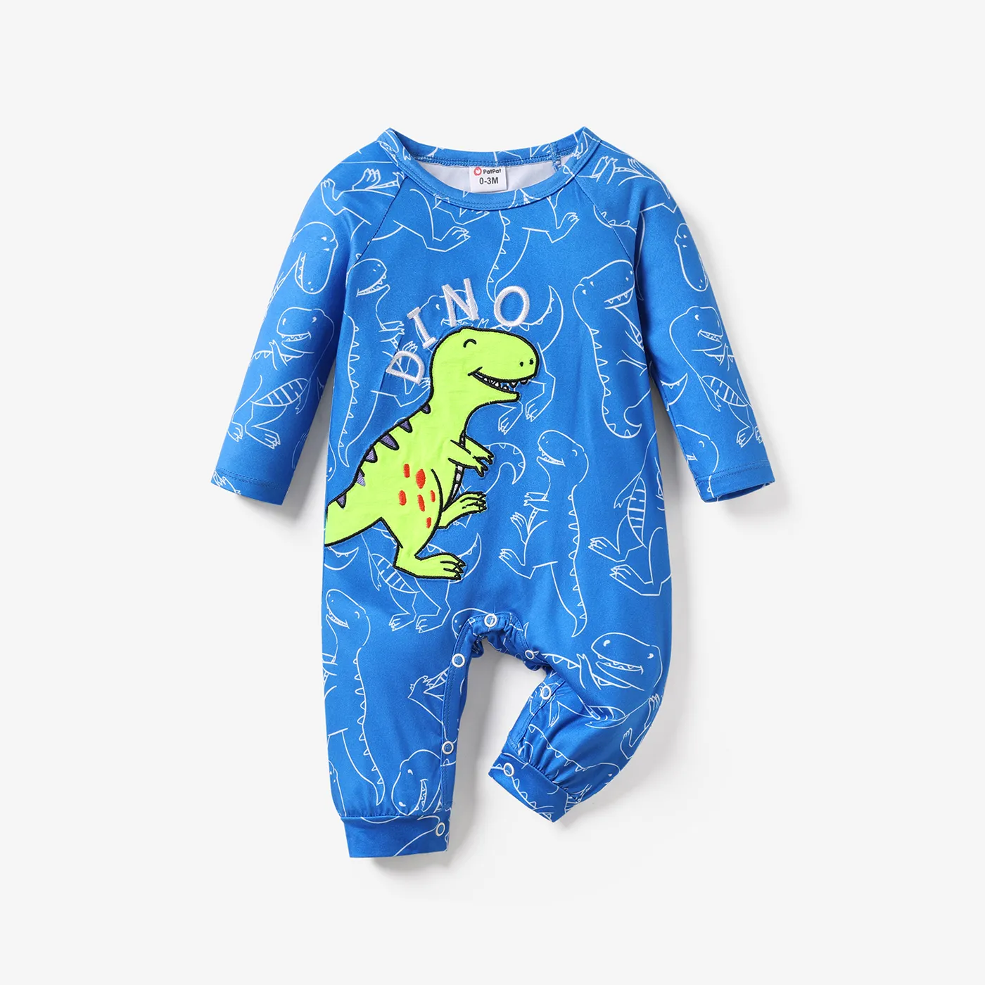 Baby Boy Avant-garde Animal Pattern Dinosaur Long Sleeve Jumpsuit Blue big image 1