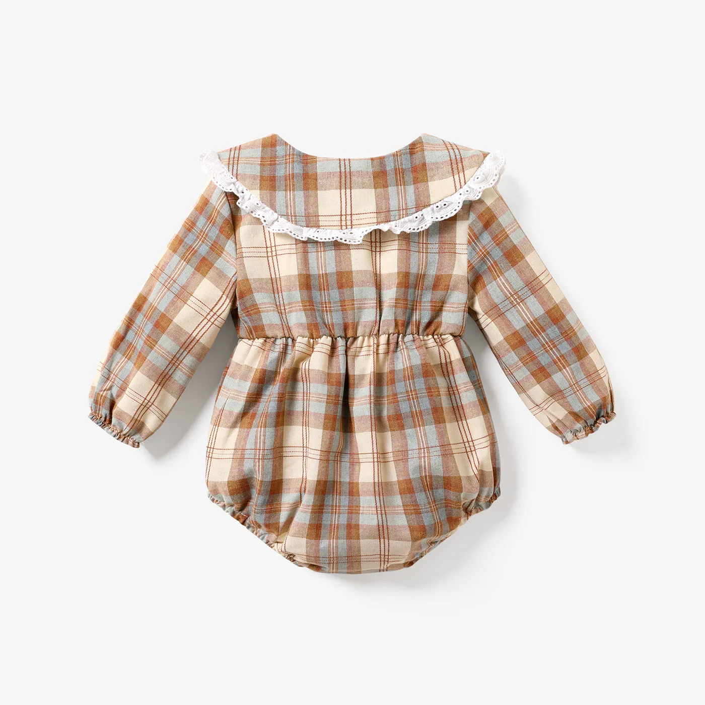 Long Sleeve Medium Thickness Solid Color Sweet Baby Girl Cotton Romper Khaki image 2