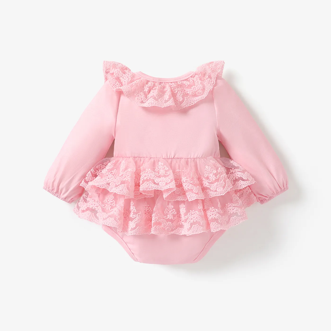Baby Girl Naia Sweet Bowknot Solid Color Ruffle Edge Romper Pink image 3