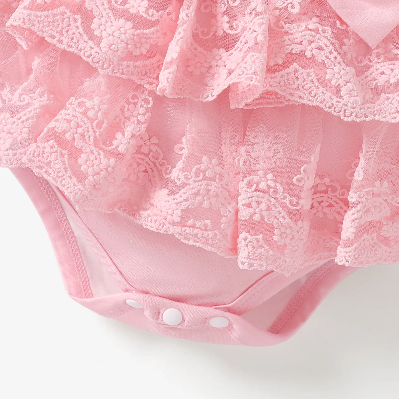 Baby Girl Naia Sweet Bowknot Solid Color Ruffle Edge Romper Pink image 6