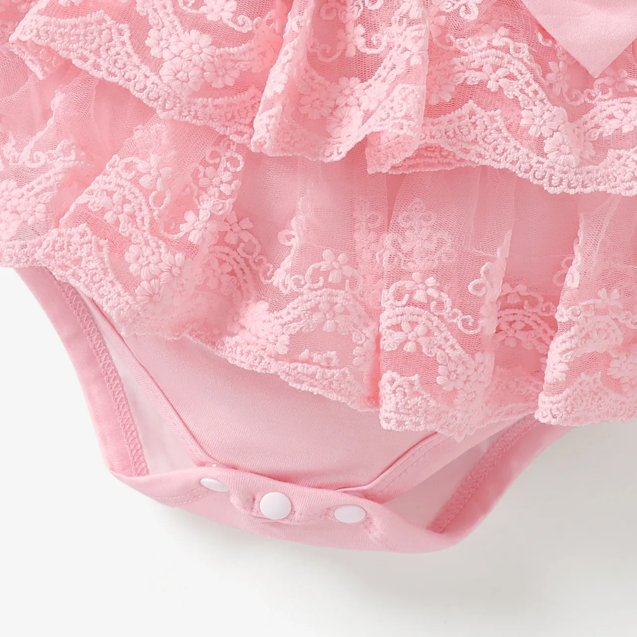 Baby Girl Naia Sweet Bowknot Solid Color Ruffle Edge Romper Pink big image 1