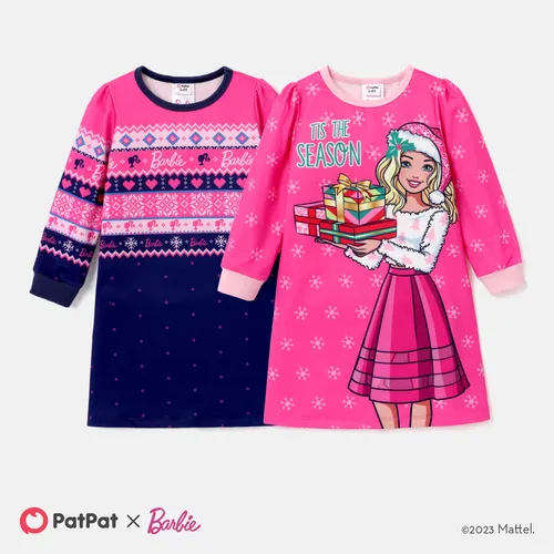 Barbie Toddler Girl Christmas Snowflake Print Long-sleeve Dress