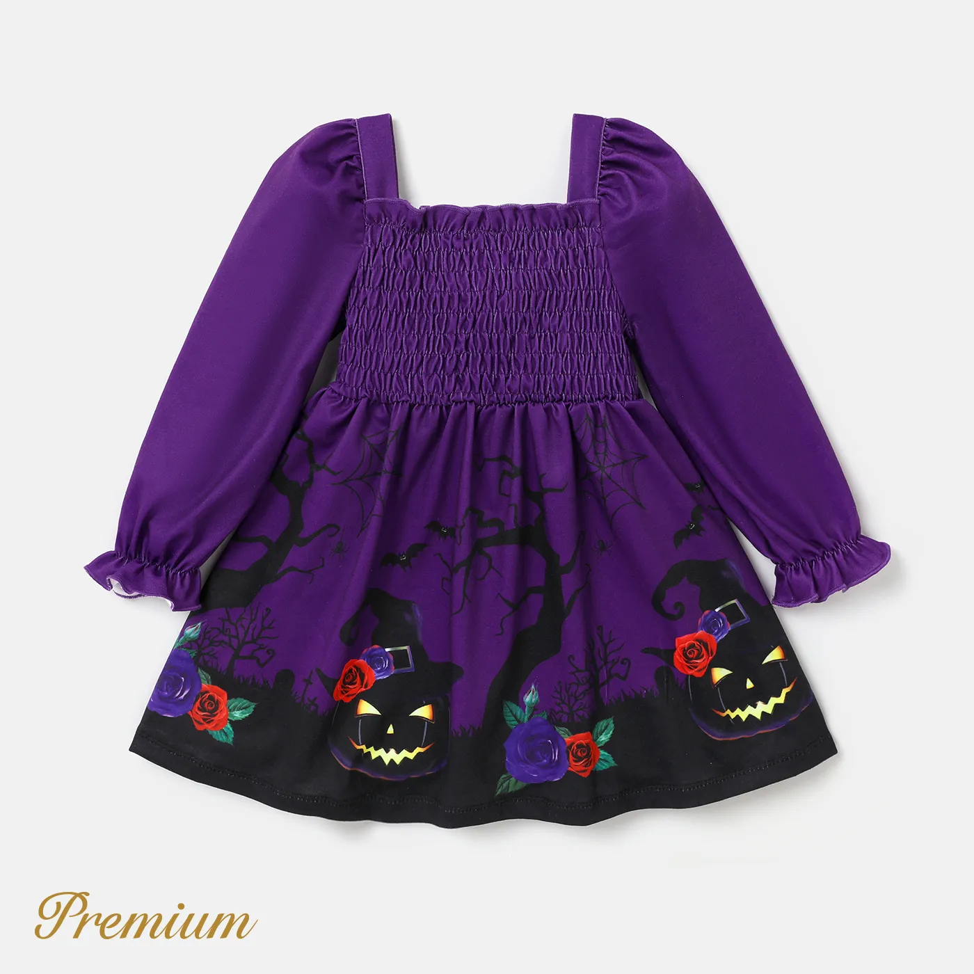 Toddler Girl Halloween Elegant Smocking Dress  Purple image 6