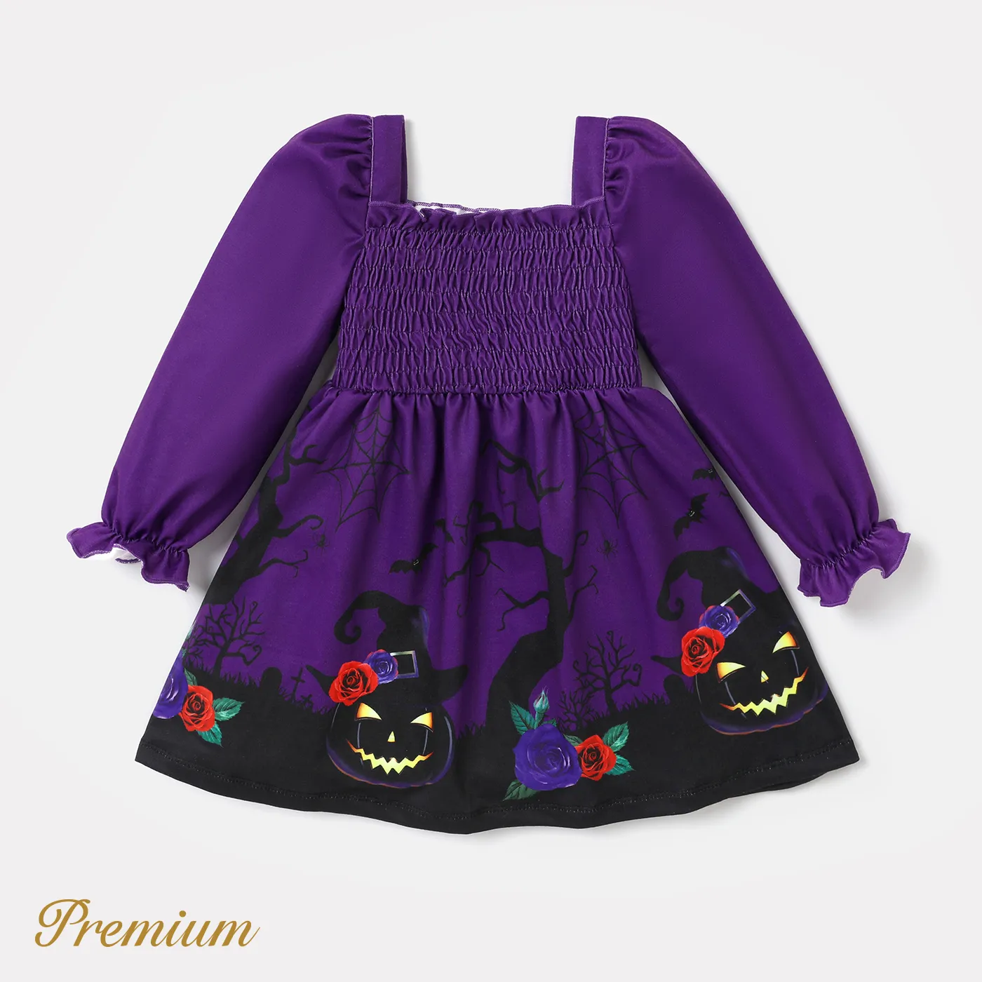 Toddler Girl Halloween Elegant Smocking Dress  Purple big image 1