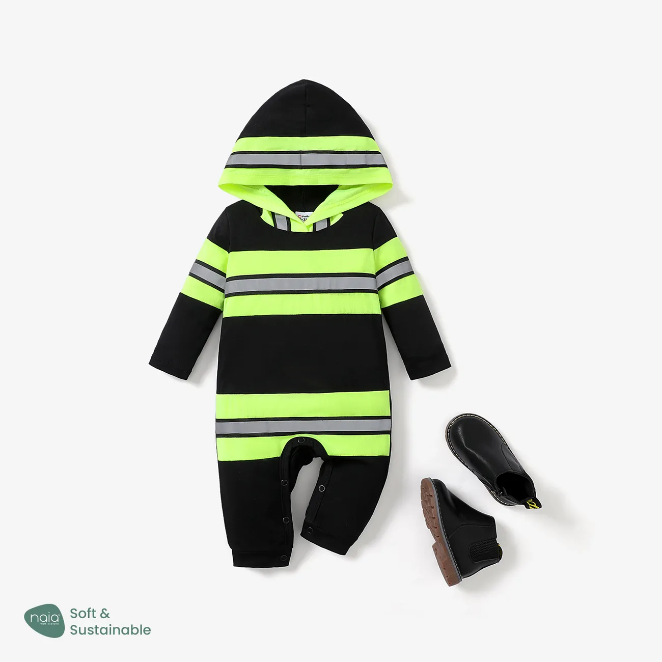 Baby Boy/Girl Naia Firefighter Style Long Sleeve Hooded Jumpsuit Color block big image 1