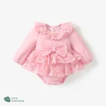 嬰兒 女 荷葉邊 甜美 長袖 連身衣 粉色