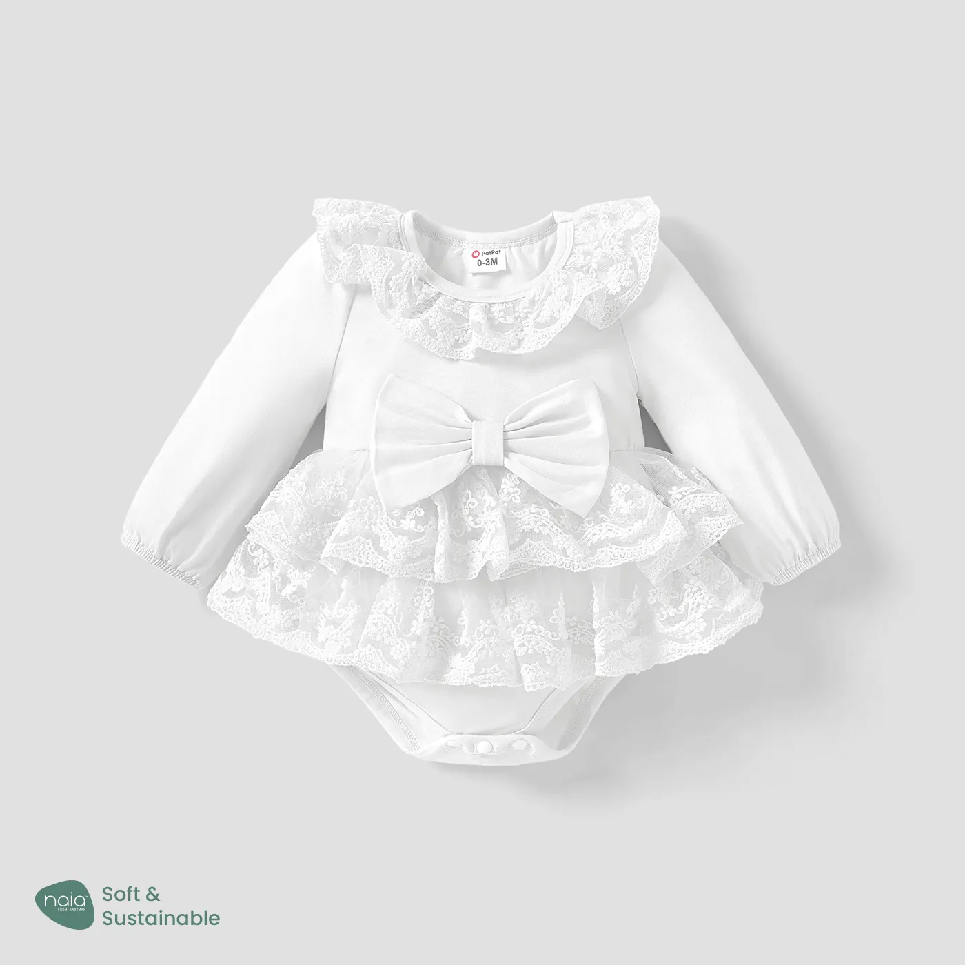 Baby Girl Naia Sweet Bowknot Solid Color Ruffle Edge Romper White