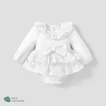 Baby Girl Naia Sweet Bowknot Solid Color Ruffle Edge Romper White