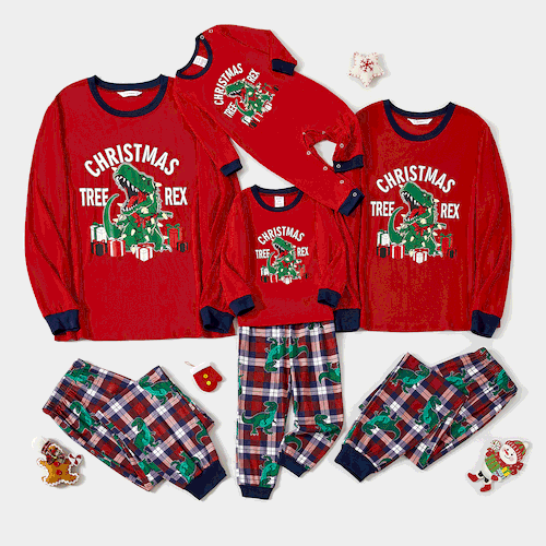 Christmas Glow In The Dark Family Matching Dinosaur Print Long-sleeve Pajamas Sets(Flame Resistant)
