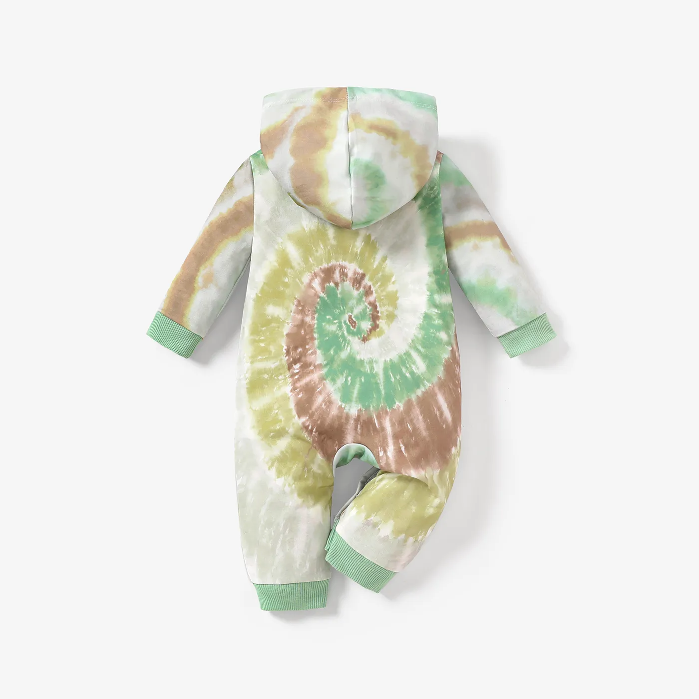 Baby Boy/Girl  Naia Tie-dye Design Hooded Long Sleeve Jumpsuit Light Green image 2