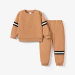 2PCS Toddler Boy Fabric Stitching Casual Top/ Pants Sets  Brown