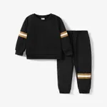 2PCS Toddler Boy Fabric Stitching Casual Top/ Pants Sets  Black