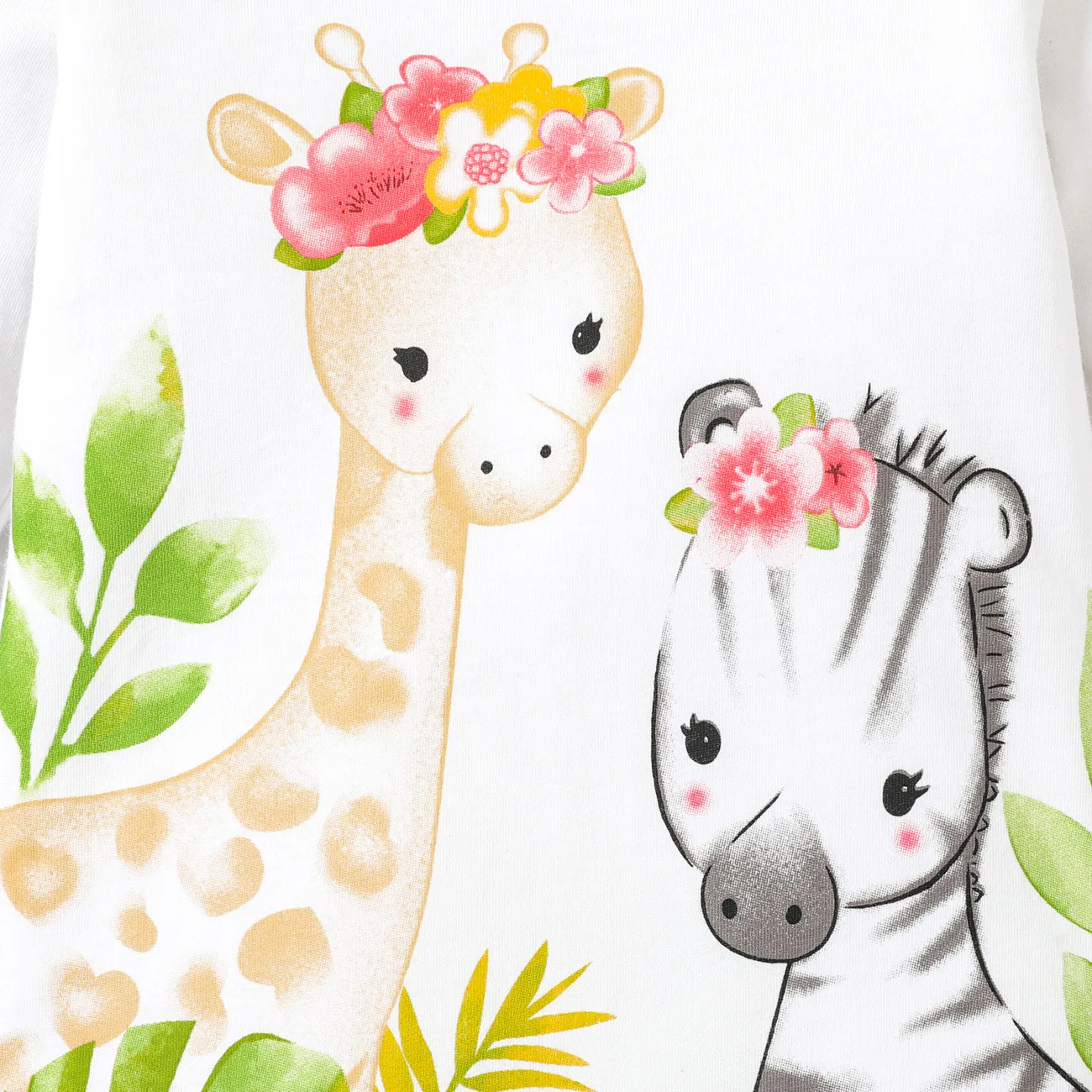 100% Cotton Giraffe Zebra Print Long-sleeve Baby Jumpsuit White big image 1