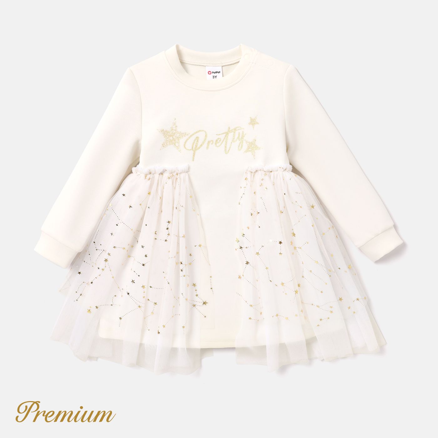 Toddler Girl  Stars Pattern Long Sleeve Multi-Layered Elegant Dress