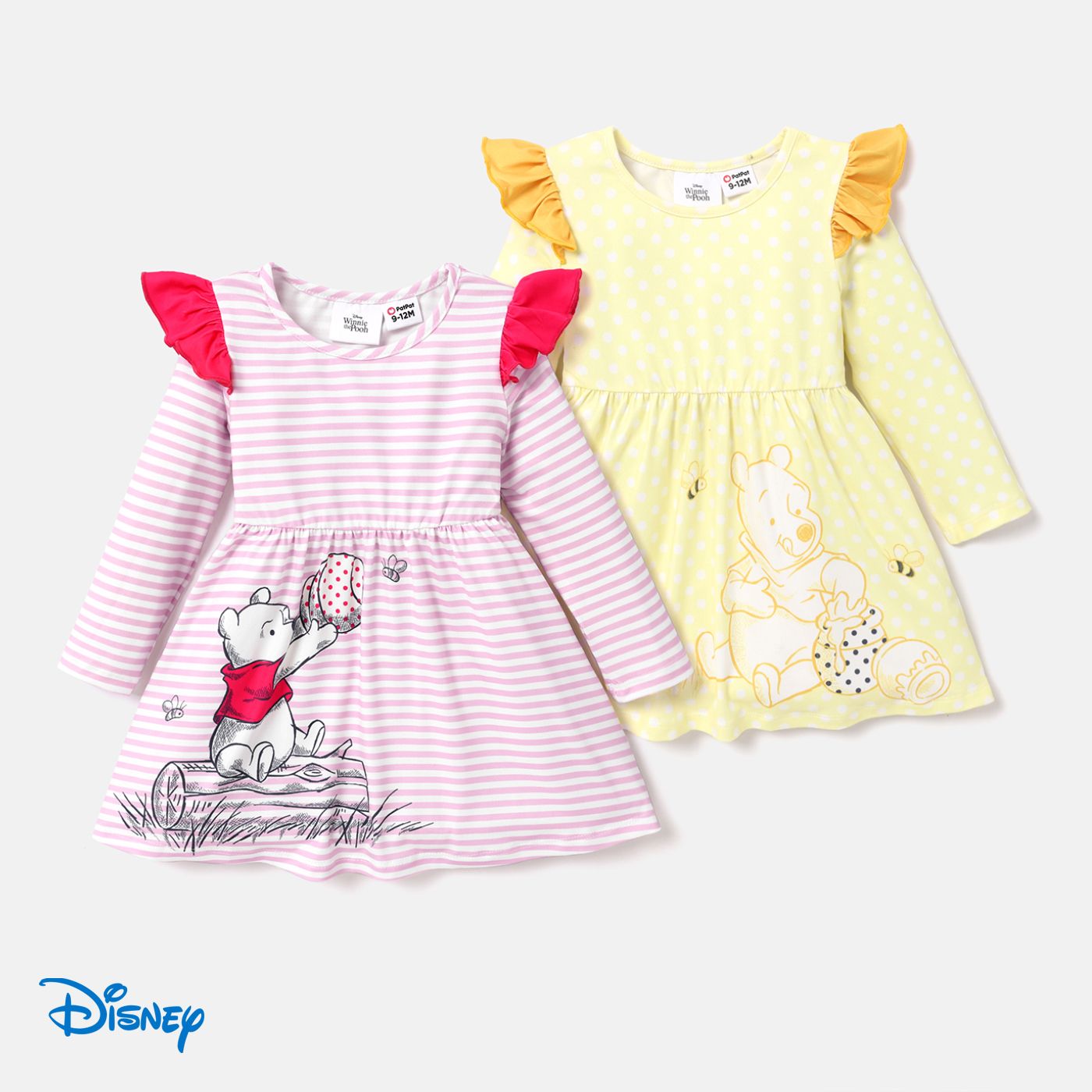 Disney Winnie The Pooh Baby Girl Character Print Flutter-sleeve Dress