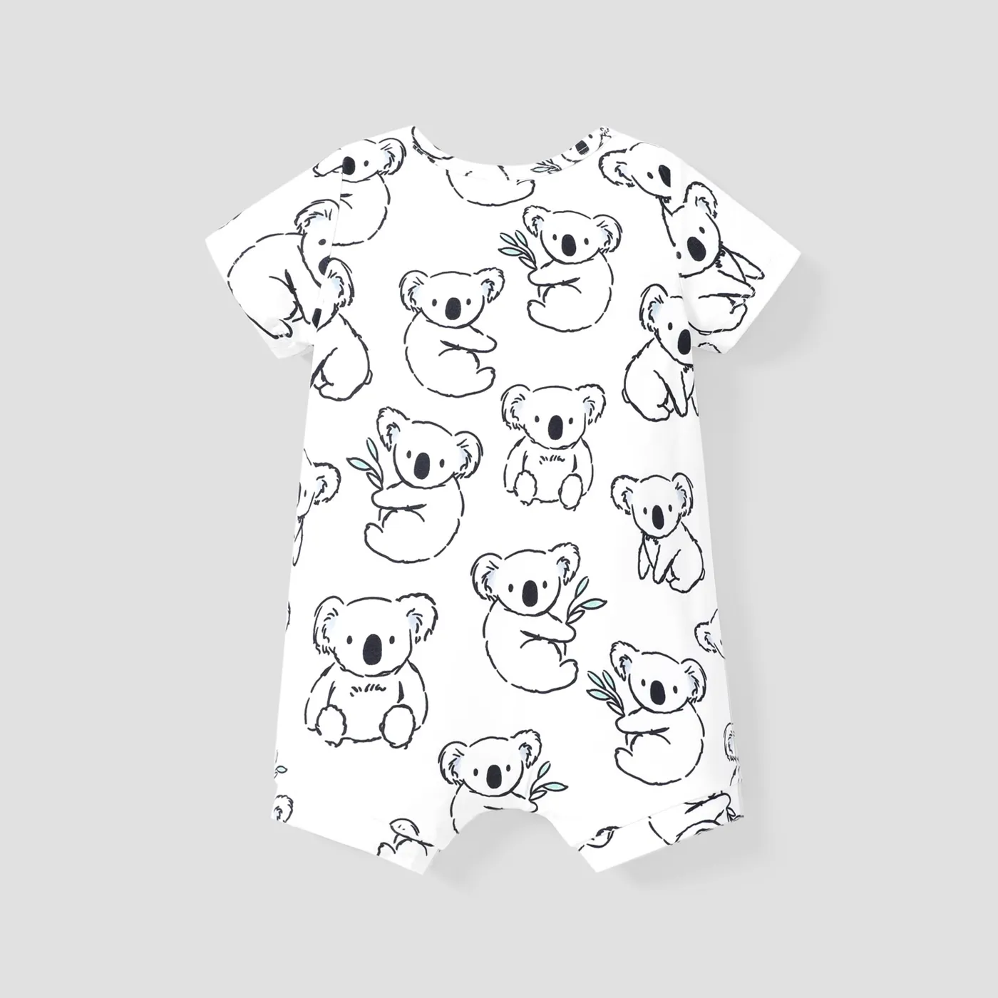 Naia™ Baby Boy/Girl Grey Striped or Allover Bear Print Short-sleeve Romper Color block image 3