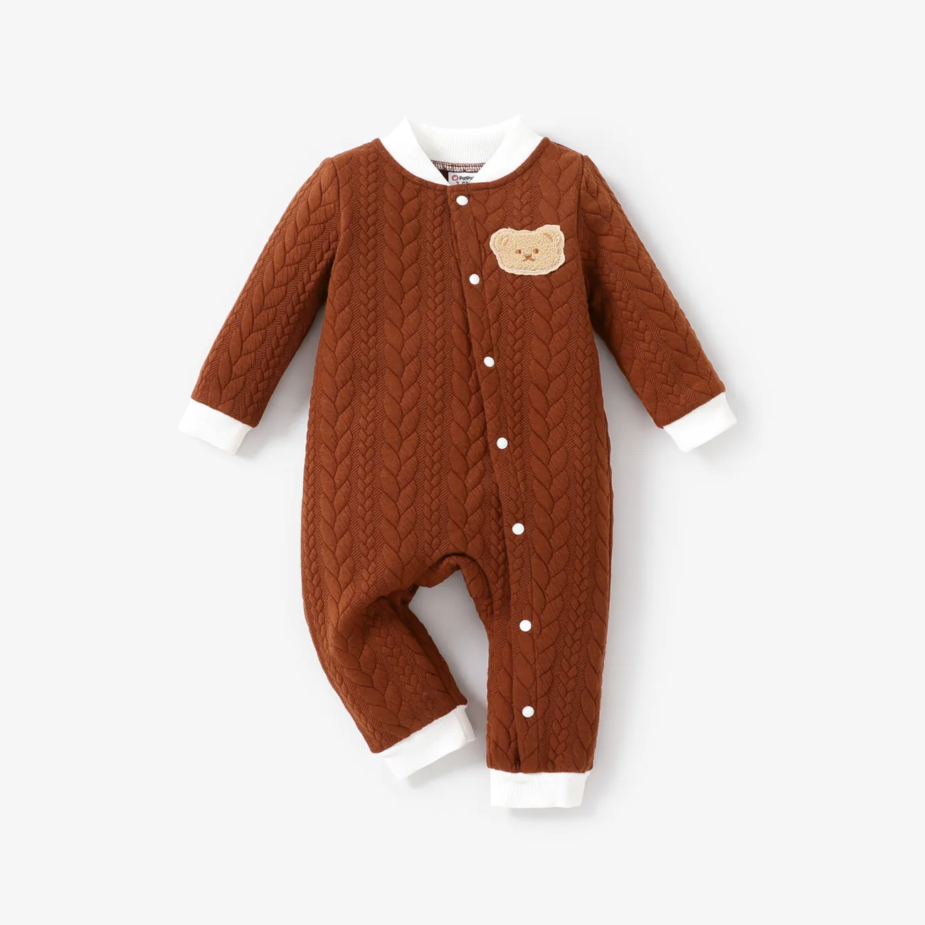 Baby Girl/Boy Bear Embroidered Knitted Jumpsuit  Brown big image 1