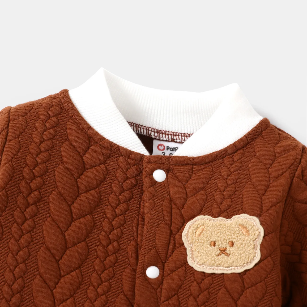Baby Girl/Boy Bear Embroidered Knitted Jumpsuit  Brown big image 1